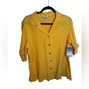 Nwt White Stag Marigold Roll Tab Sleeve Crinkle Button Down Blouse